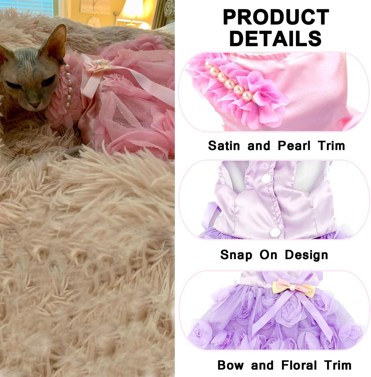 Pet Small Dog Wedding Dress with Bowknot Birthday Party Costume Satin Rose Pearls Girl Formal Dress Cat Tutu Pink, Small | Satin Fabric, Pearl and Rose Detail, Weddings, Birthdays, Chihuahua, Yorkie, Cat, Small Breed, Formal Tutu Party Dress