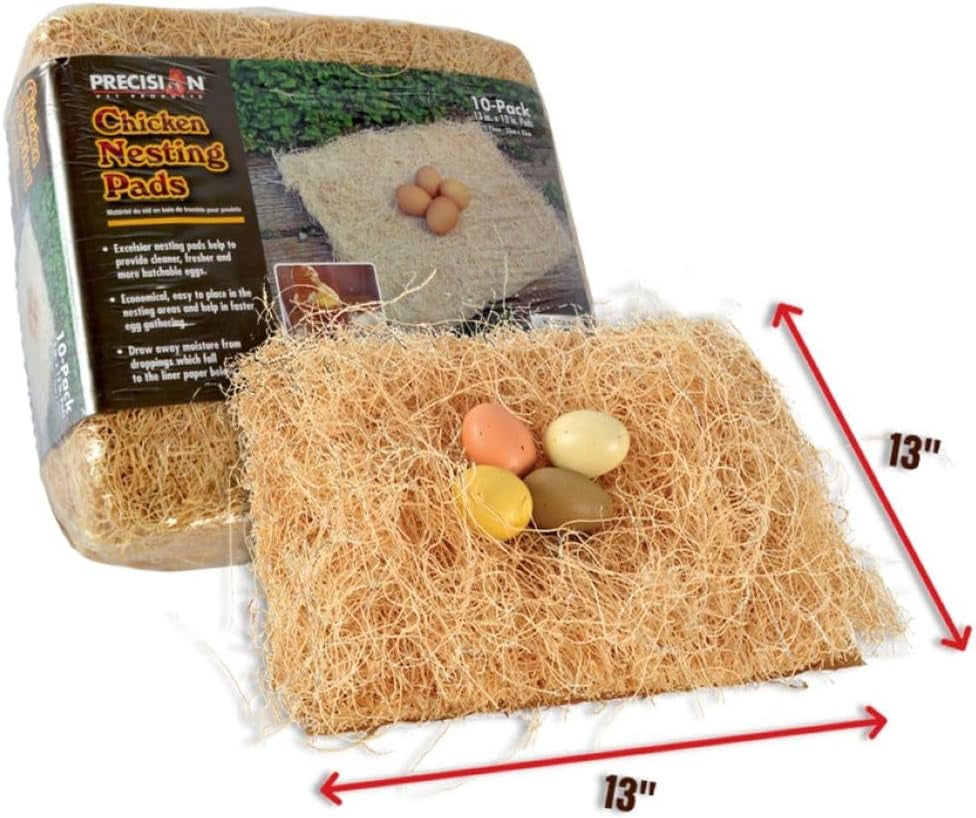 Chicken Nesting Pads by Petmate, 13" X 13", 10 Pack, Beige | Made in USA, Fits Most Standard Coop Boxes, Soft Comfortable Bedding for Hens, Easy Replacement Liner Helps Keep Eggs Clean