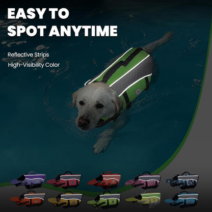 Dog Life Vest Front Float Dog Swim Vest, S, Bright Green | Life Jacket with Chin Float & Handle for Swimming & Boating, High Visibility Adjustable for Doggy Cat Puppy