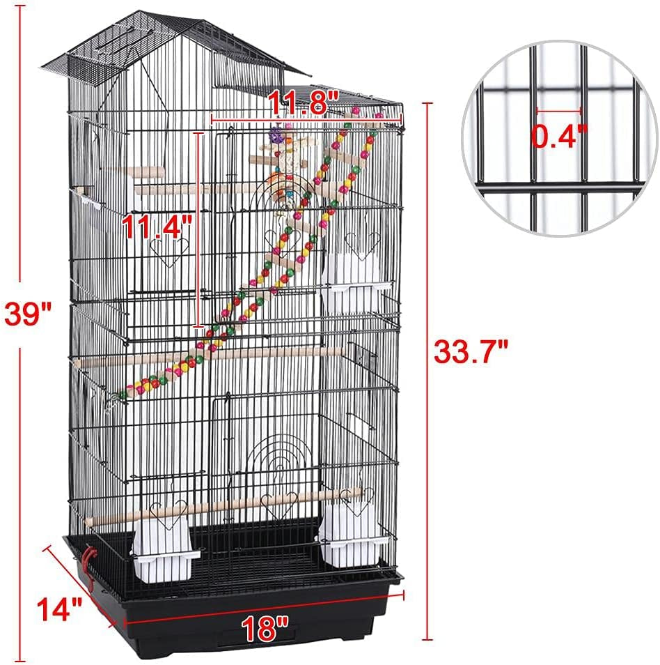 Yaheetech 39" Roof Top Flight Cage with Toys, Wrought Iron Bird Cage for Cockatiels, Conures, Lovebirds, Budgies & Small Birds
