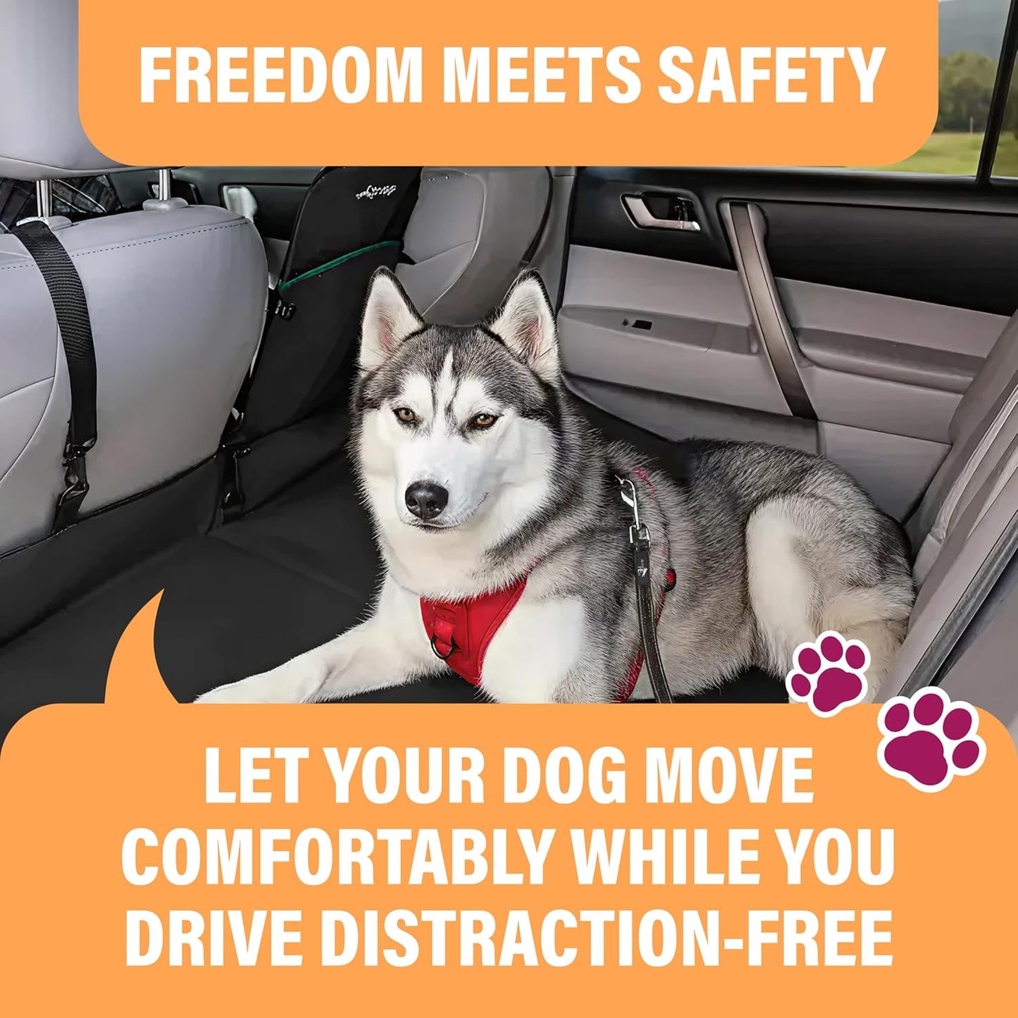 Orange Car Seat Belt for Dogs, Attaches to Harness & Collar, Adjustable 18" - 24" Travel Restraint System Fits Small - Large Pups for Safety & Comfort, Essential Pet Supplies & Accessories