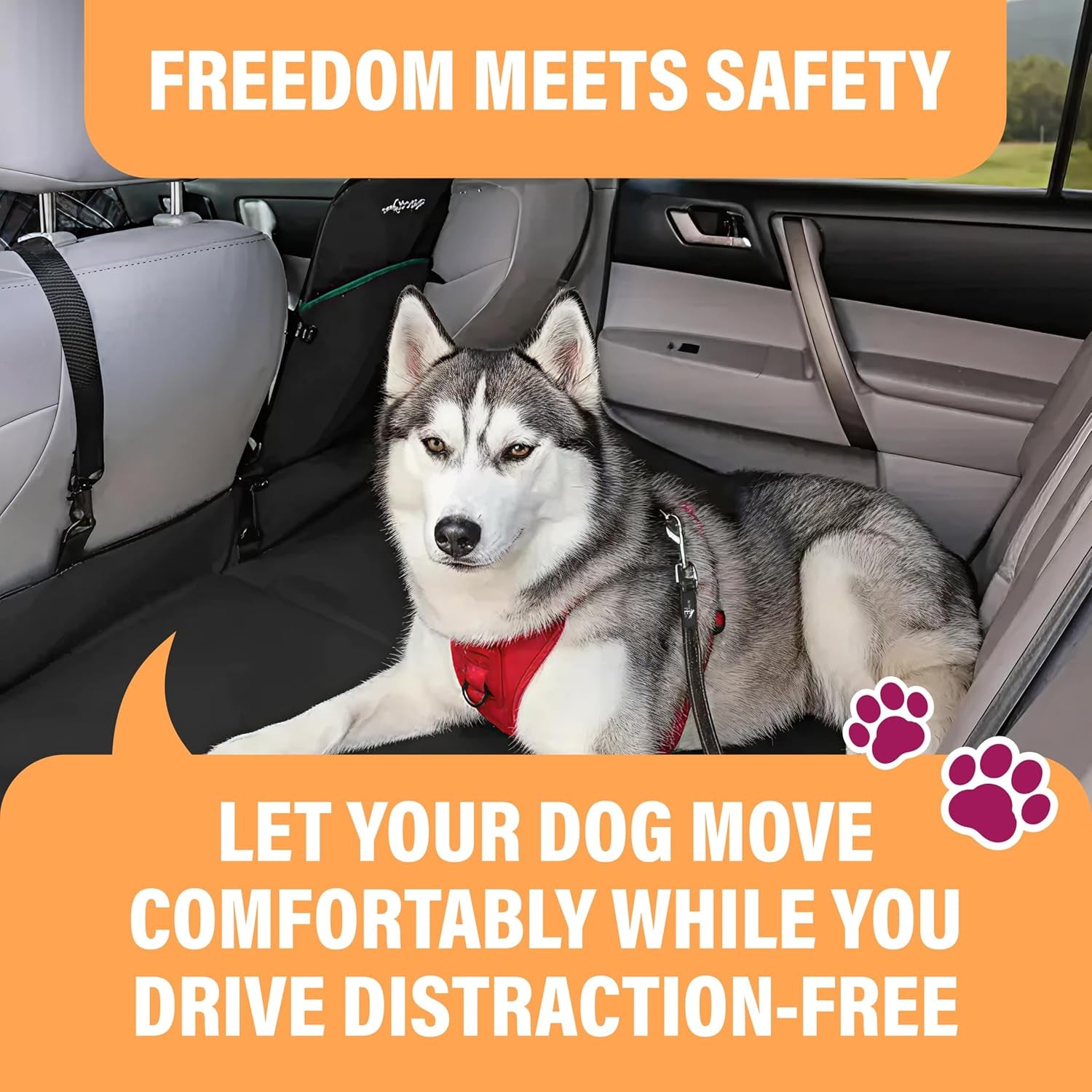 Orange Car Seat Belt for Dogs, Attaches to Harness & Collar, Adjustable 18" - 24" Travel Restraint System Fits Small - Large Pups for Safety & Comfort, Essential Pet Supplies & Accessories