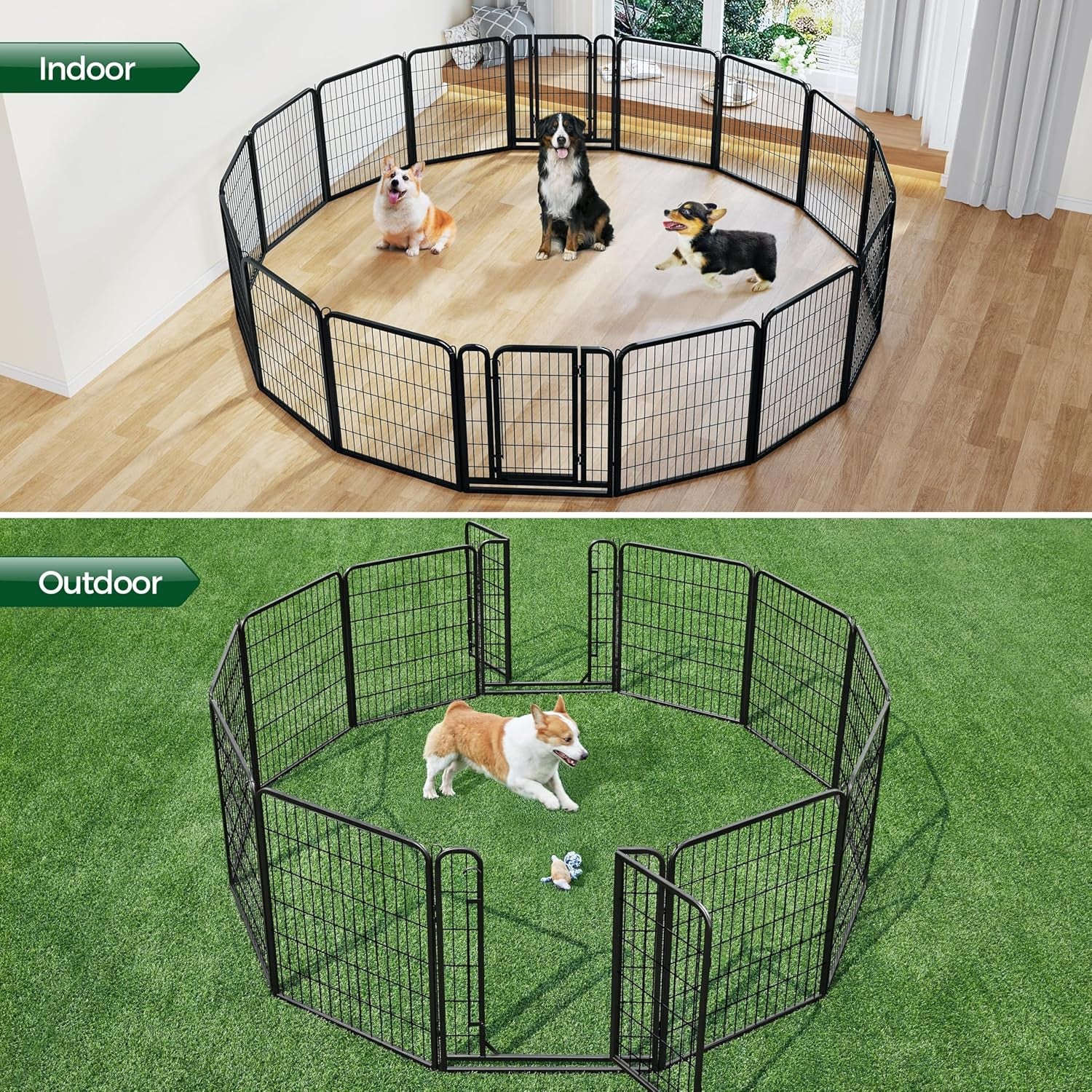 Yaheetech Dog Playpen 32In 16 Panels Pet Fence for Indoor Yard RV Camping | Easy Setup, Heavy Duty Rustproof Frame with Secure Latch Door, DIY Layouts,Foldable Storage, for Small & Medium Dogs