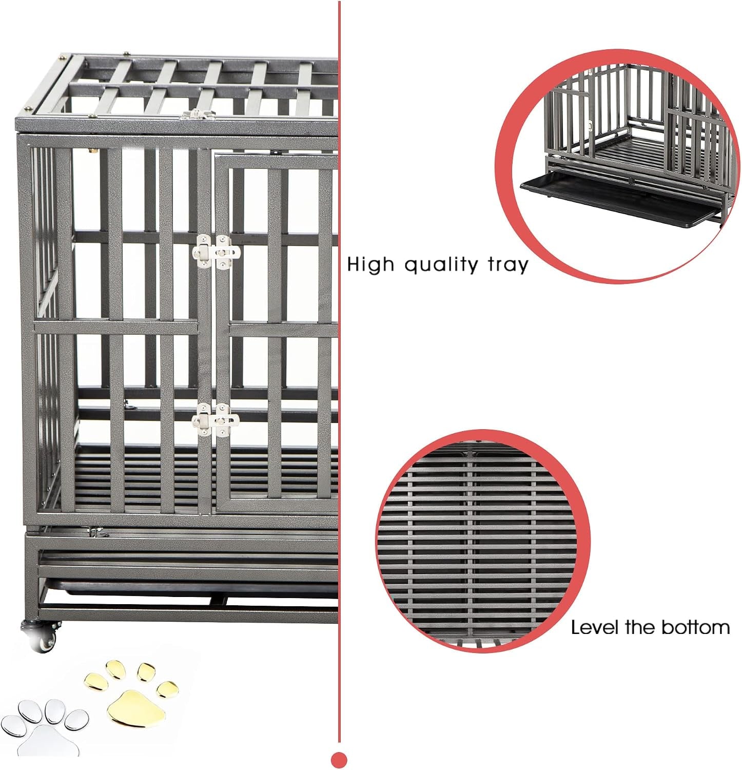 42" Heavy Duty Strong Metal Dog Cage Pet Kennel Crate Playpen Wheels,I Shape, Silver … …