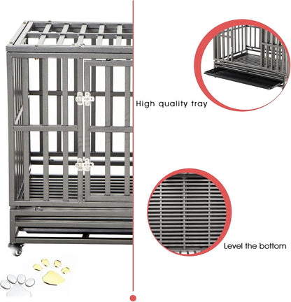 42" Heavy Duty Strong Metal Dog Cage Pet Kennel Crate Playpen Wheels,I Shape, Silver … …