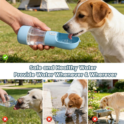 Portable Dog Water Bottle with Food Container Dishwasher Safe-Blue | 3 IN1 Drinking Bottle for Pet Puppy Outdoor Walking Hiking Travel | BPA Free Leak Proof Dog Water Dispenser with Bowl