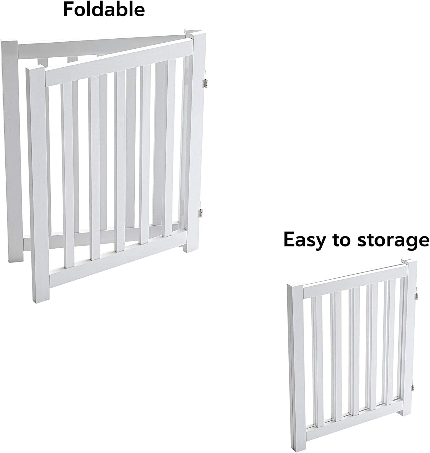Wooden Free Standing Dog Gate 40" W X 24" H, Foldable Solid Hardwood Pet Safety Fence for House Doorways, Stairs, Hallways, Step-Over Pet Barrier, No Drill Easy Setup, White