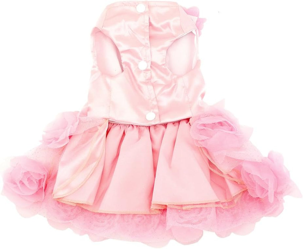 Pet Small Dog Wedding Dress with Bowknot Birthday Party Costume Satin Rose Pearls Girl Formal Dress Cat Tutu Pink, Small | Satin Fabric, Pearl and Rose Detail, Weddings, Birthdays, Chihuahua, Yorkie, Cat, Small Breed, Formal Tutu Party Dress