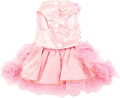 Pet Small Dog Wedding Dress with Bowknot Birthday Party Costume Satin Rose Pearls Girl Formal Dress Cat Tutu Pink, Small | Satin Fabric, Pearl and Rose Detail, Weddings, Birthdays, Chihuahua, Yorkie, Cat, Small Breed, Formal Tutu Party Dress