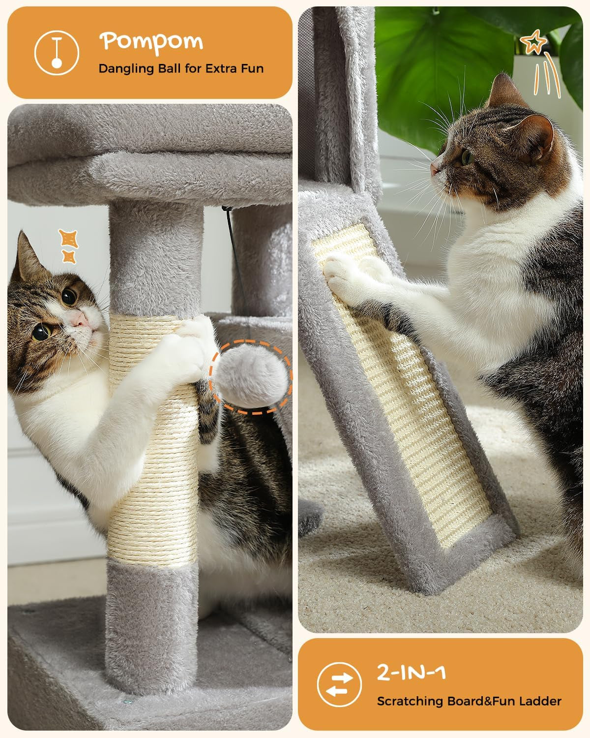 30" Cat Tower, Small Cat Tree with 2 Condos for Indoor Cats | Cat Trees for Small Cats,Cat Houses with Scratching Ramp and Posts,Dual Condos&Top Perch for Multi-Cat