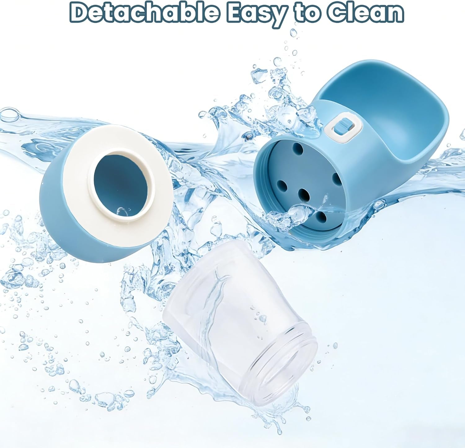 Portable Dog Water Bottle with Food Container Dishwasher Safe-Blue | 3 IN1 Drinking Bottle for Pet Puppy Outdoor Walking Hiking Travel | BPA Free Leak Proof Dog Water Dispenser with Bowl