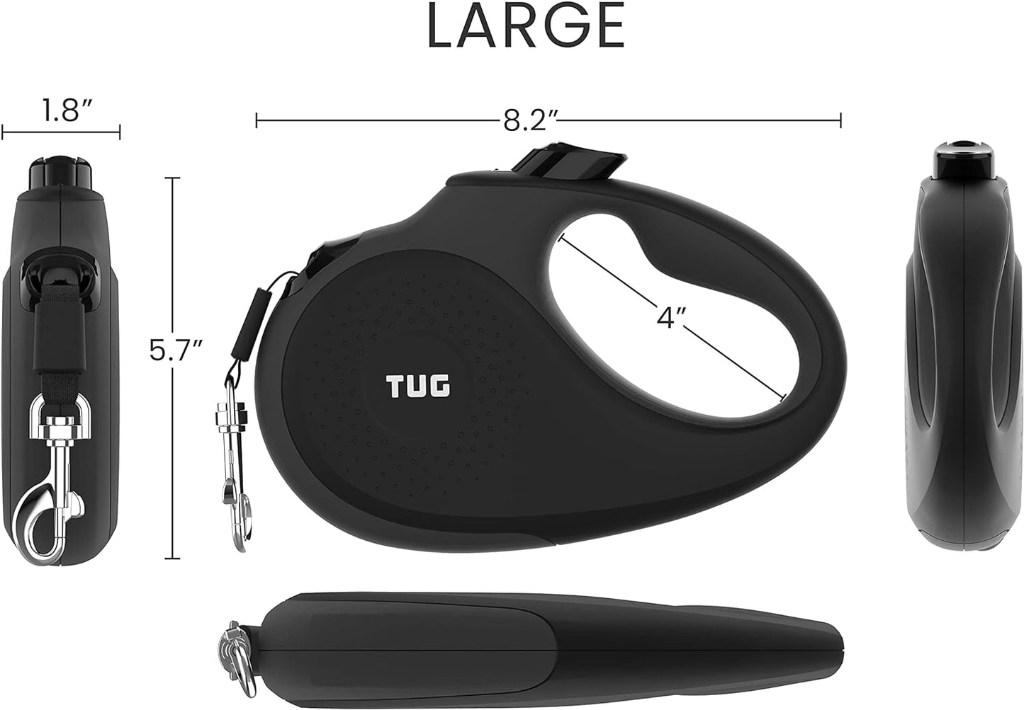 Original Retractable Dog Leash, Anti-Slip, 16’ Tape (Large, Black/Grey) | Anti-Slip Handle, 16 Ft Strong Nylon Tape, One-Handed Brake, Pause, Lock