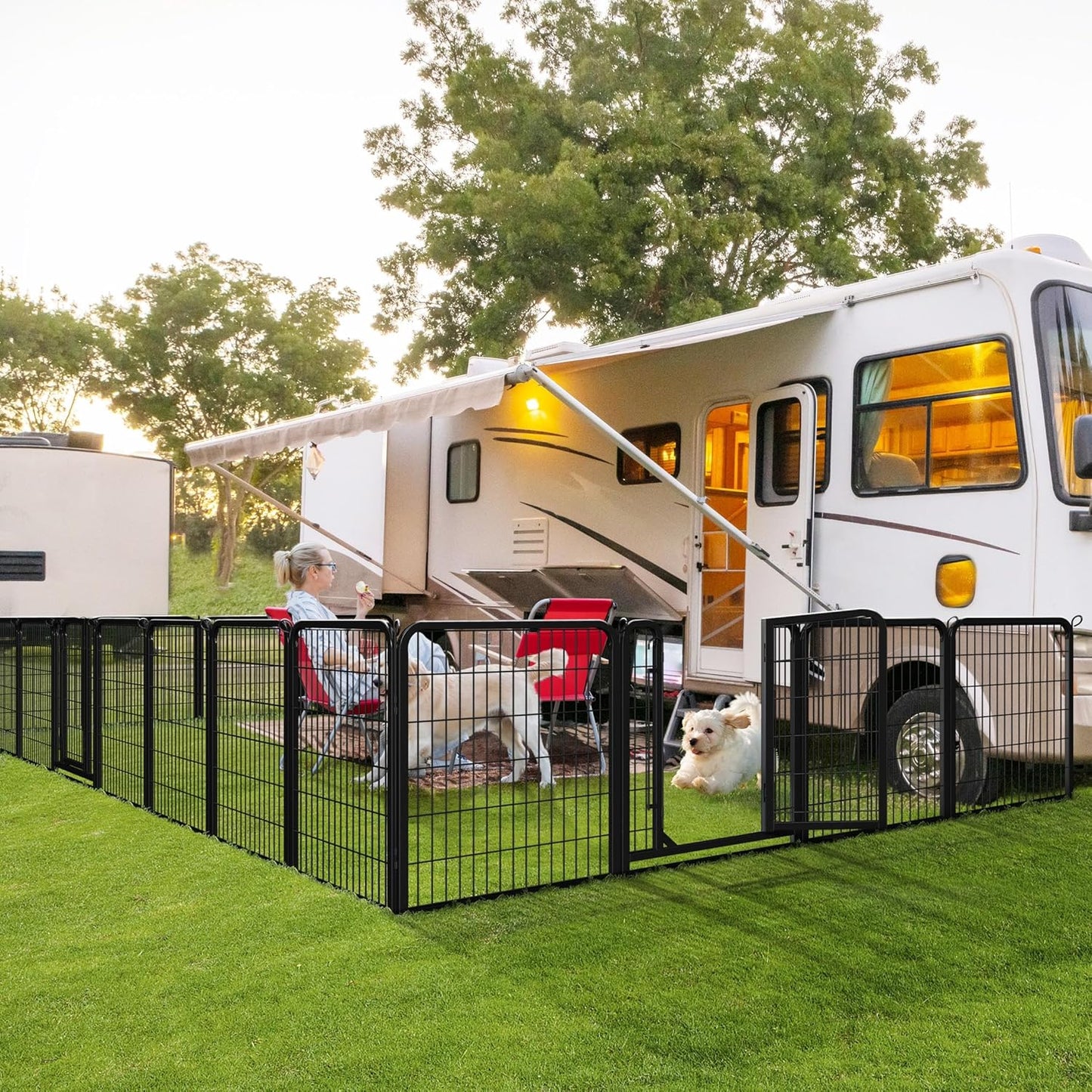 Yaheetech Dog Playpen 32In 16 Panels Pet Fence for Indoor Yard RV Camping | Easy Setup, Heavy Duty Rustproof Frame with Secure Latch Door, DIY Layouts,Foldable Storage, for Small & Medium Dogs