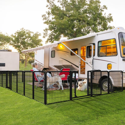 Yaheetech Dog Playpen 32In 16 Panels Pet Fence for Indoor Yard RV Camping | Easy Setup, Heavy Duty Rustproof Frame with Secure Latch Door, DIY Layouts,Foldable Storage, for Small & Medium Dogs