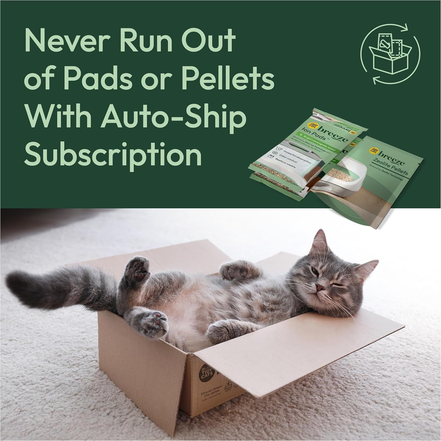 Scented Litter Pellets, Breeze Enhanced Refill Litter Pellets in Recyclable Box - (4) 7 Lb. Bags