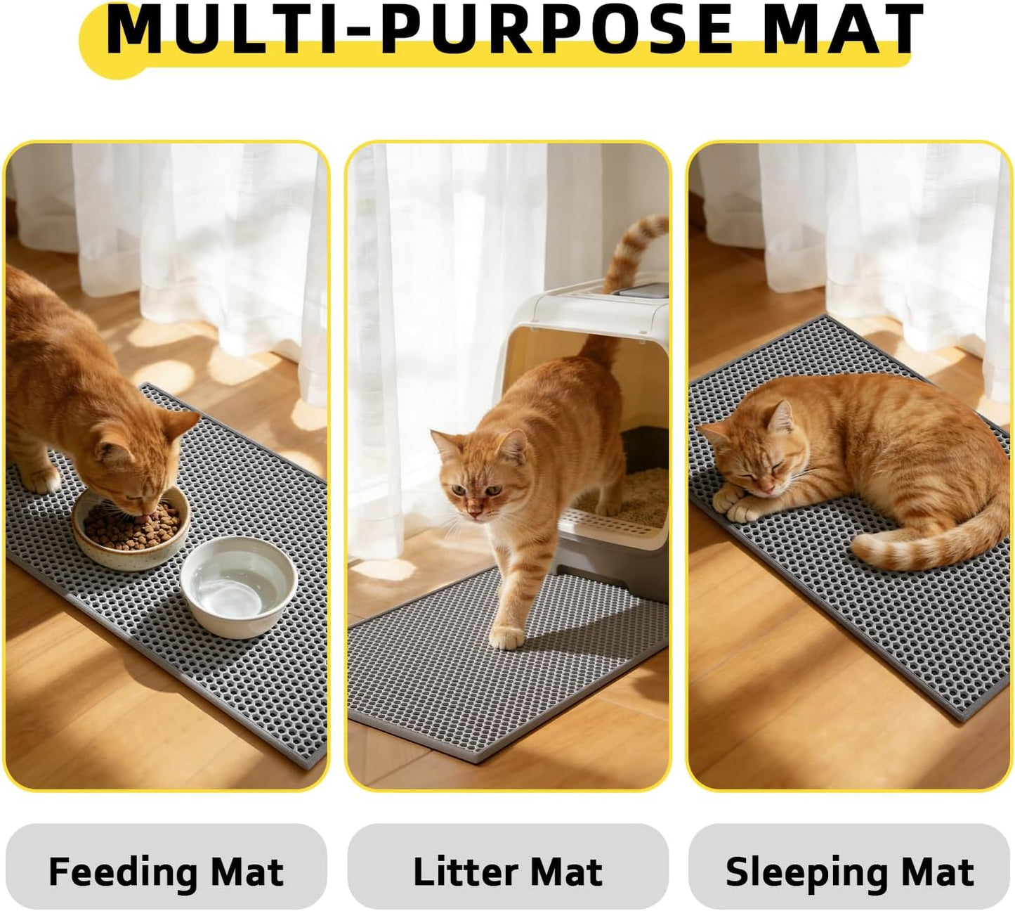 Cat Litter Mat,15"X24", Waterproof, Easy to Clean (Grey-1Pack) | Double-Layer Honeycomb for Effective Litter Trapping, Premium Durable EVA, Non-Slip, Paw-Friendly Soft Surface