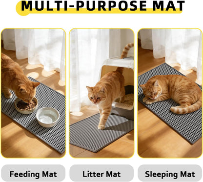 Cat Litter Mat,15"X24", Waterproof, Easy to Clean (Grey-1Pack) | Double-Layer Honeycomb for Effective Litter Trapping, Premium Durable EVA, Non-Slip, Paw-Friendly Soft Surface