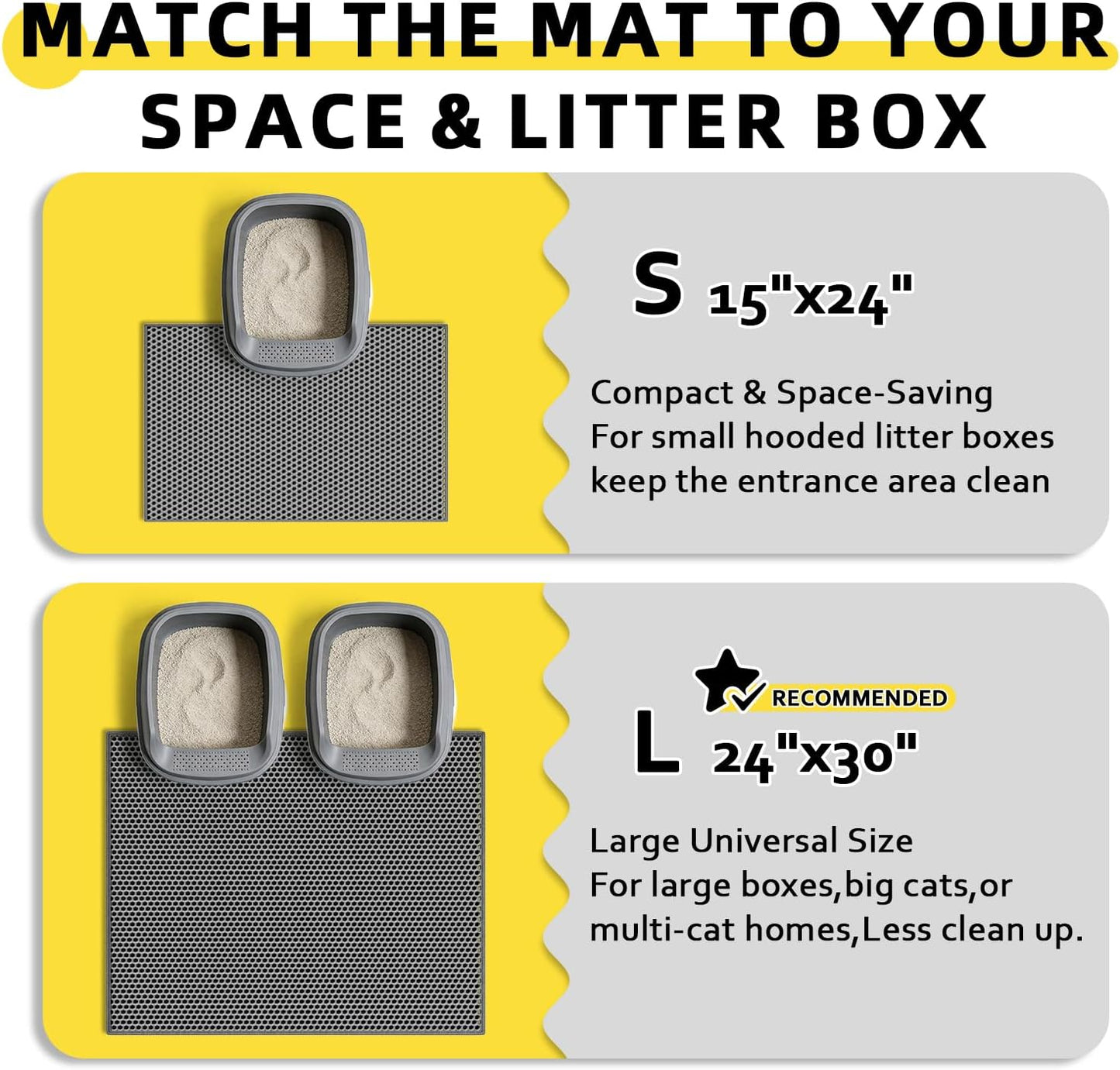 Cat Litter Mat,15"X24", Waterproof, Easy to Clean (Grey-1Pack) | Double-Layer Honeycomb for Effective Litter Trapping, Premium Durable EVA, Non-Slip, Paw-Friendly Soft Surface
