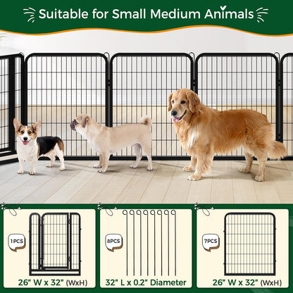 Yaheetech Dog Playpen 32In 16 Panels Pet Fence for Indoor Yard RV Camping | Easy Setup, Heavy Duty Rustproof Frame with Secure Latch Door, DIY Layouts,Foldable Storage, for Small & Medium Dogs