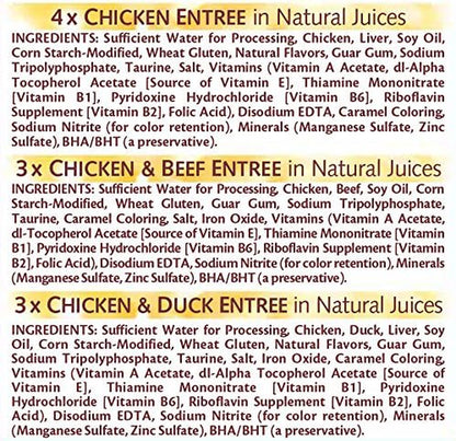 Purrfectly Chicken Wet Cat Food, Variety Pack, 10 Count, 4 Pack | Chicken, Chicken & Beef & Duck Varieties, Flavor-Lock Pouches Seal in Juices, 9% Crude Protein, Pack of 4