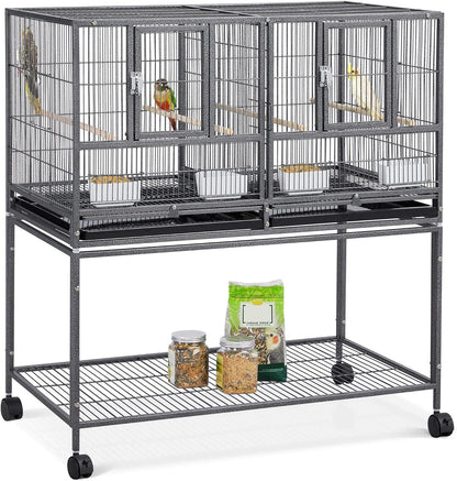 Yaheetech 41.5" Stackable Divided Breeder Breeding Parakeet Bird Cage for Canaries Cockatiels Lovebirds Finches Budgies Small Parrots with Rolling Stand, Black