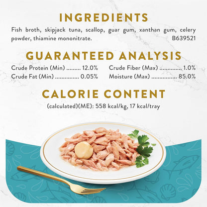 Purina  Appetizers, Tuna with Scallop Topper, 1.1 Oz, 10-Pack | Flavorful Lickable Grain-Free Wet Cat Food Topper, Made with High-Quality Protein in a Delicate Broth