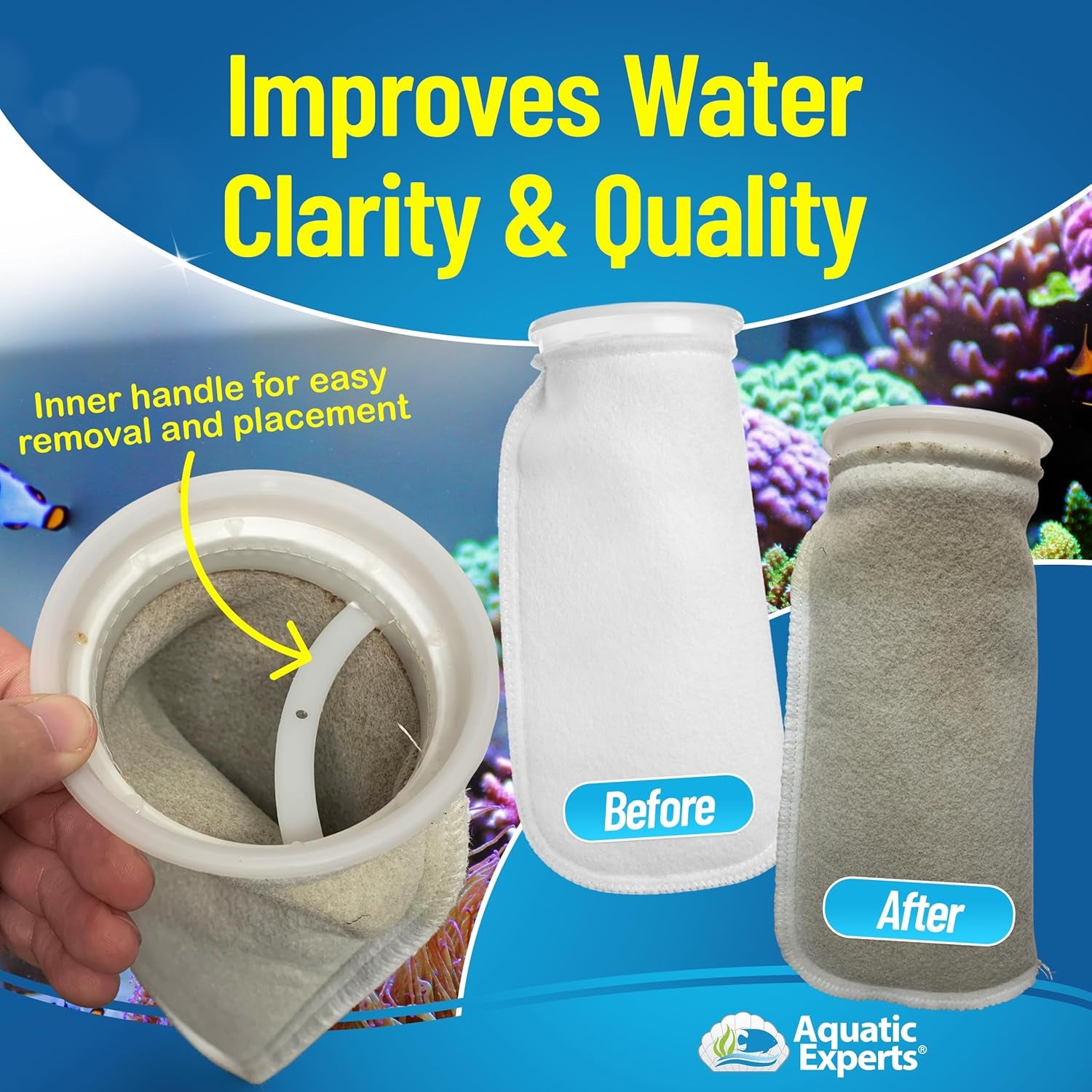 Felt Filter Socks – 4 Inch Ring Style, 200 Micron Aquarium Filter Sock for Sumps & Aquariums (4" X 10.5", 8 Pack)