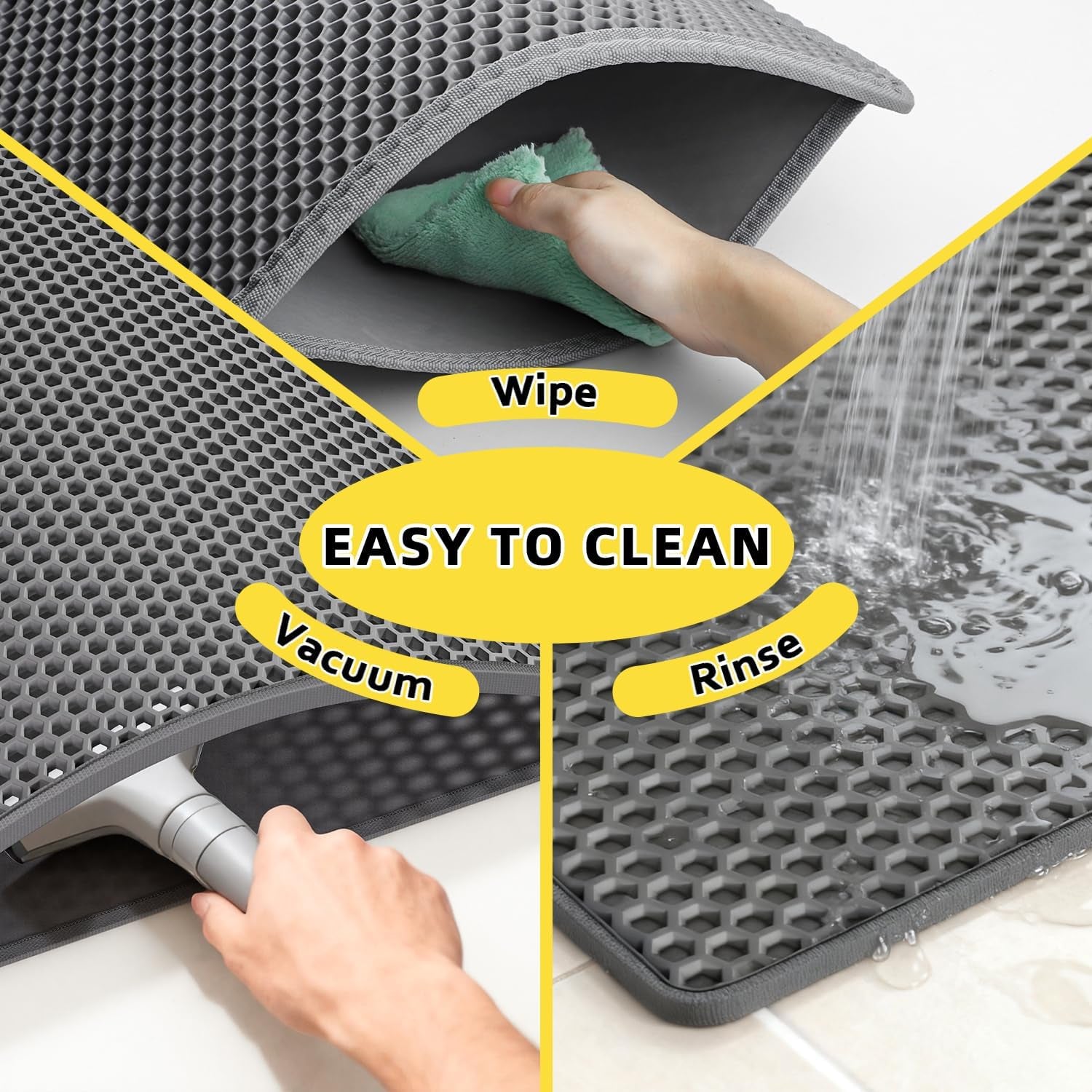 Cat Litter Mat,15"X24", Waterproof, Easy to Clean (Grey-1Pack) | Double-Layer Honeycomb for Effective Litter Trapping, Premium Durable EVA, Non-Slip, Paw-Friendly Soft Surface
