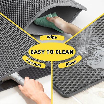 Cat Litter Mat,15"X24", Waterproof, Easy to Clean (Grey-1Pack) | Double-Layer Honeycomb for Effective Litter Trapping, Premium Durable EVA, Non-Slip, Paw-Friendly Soft Surface