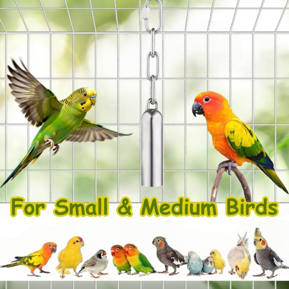 Stainless Steel Bell Toy for Birds,Heavy Duty Bird Cage Toys for Parrots, African Greys, Mini Macaws, Small Cockatoos, Cockatiels & More (Small or Large)
