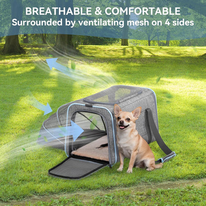 Medium Expandable Cat Carrier for Air Travel, up to 13 Lb | 17 X 11 X 11 In; Sized for Delta Airlines, with Locking Zippers, a Handy D-Ring, Large Pocket and Multi-Side Ventilation.