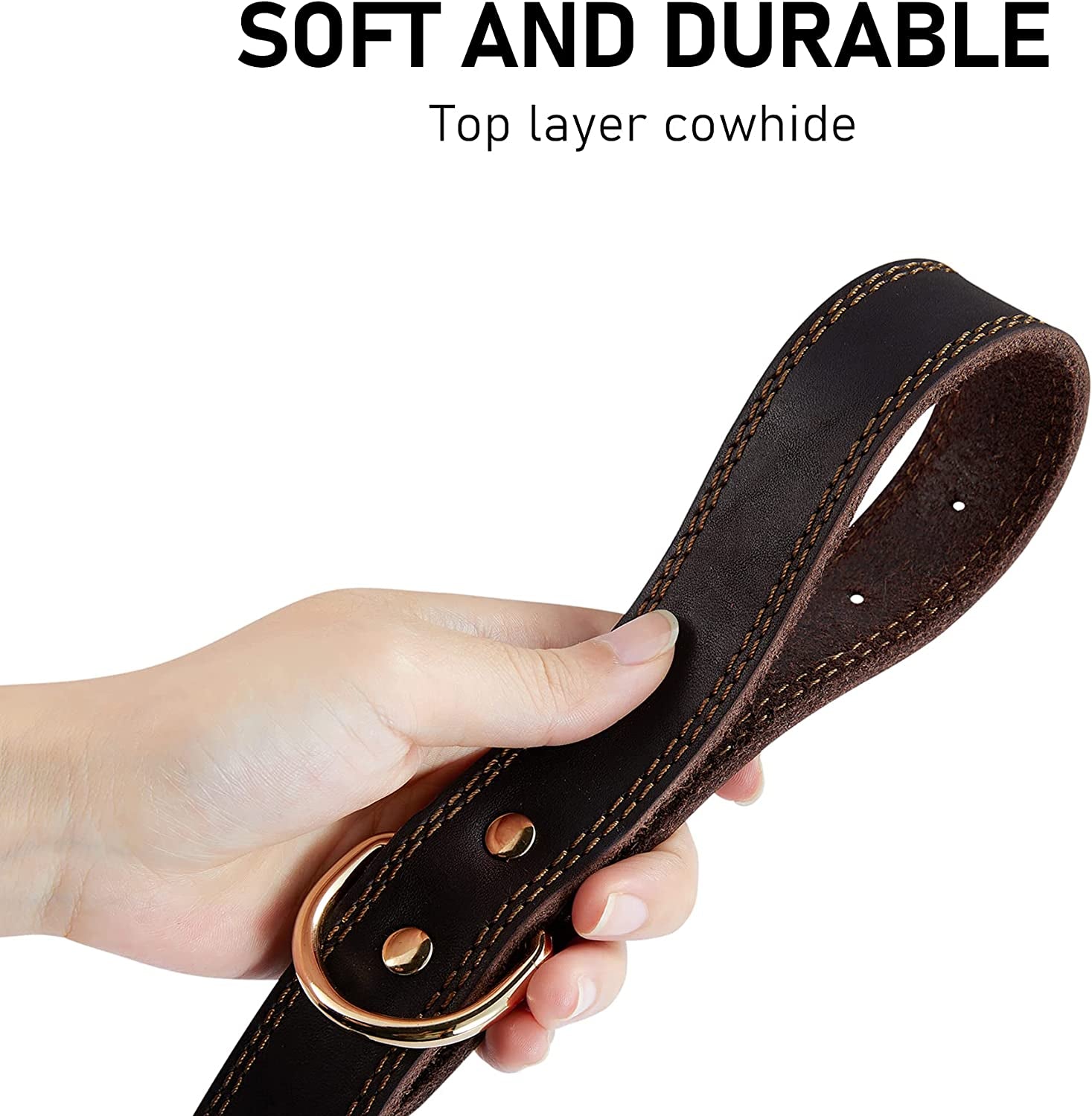 Leather Dog Collar Genuine Cute for Small Dogs(S:0.8" Wide 13.4-15.8" Neck) | All-Day Comfort for Daily Walks and Outdoor Trips, Sturdy Metal Buckle for Long-Term Use, D-Ring for Leash, Easy Clean