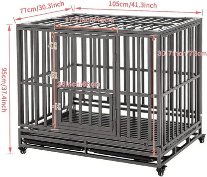 42" Heavy Duty Strong Metal Dog Cage Pet Kennel Crate Playpen Wheels,I Shape, Silver … …