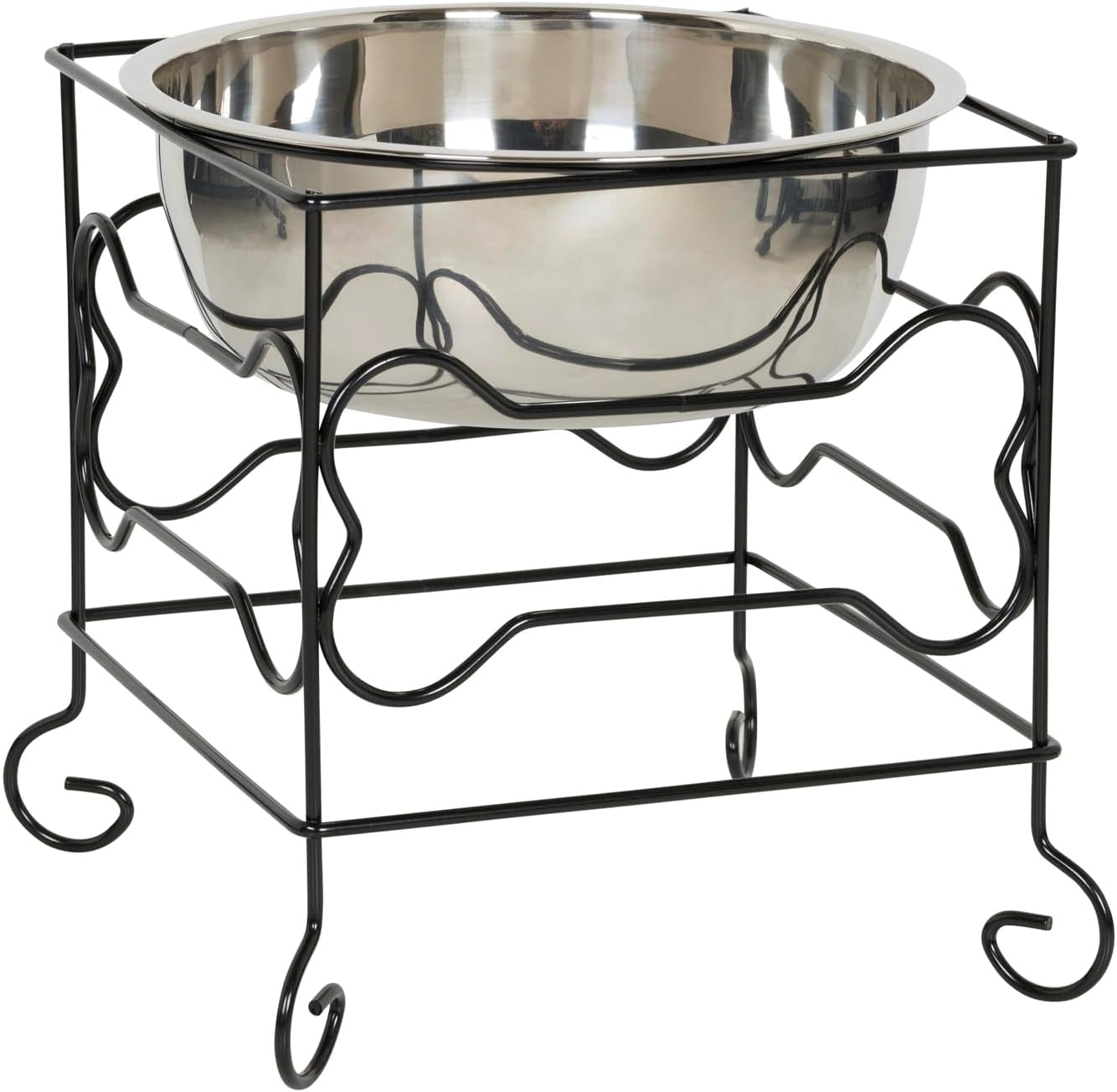 Wrought Iron Stand with Stainless Steel Dog Bowl, Large