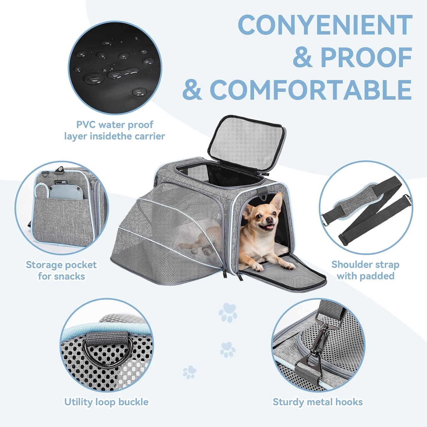 Medium Expandable Cat Carrier for Air Travel, up to 13 Lb | 17 X 11 X 11 In; Sized for Delta Airlines, with Locking Zippers, a Handy D-Ring, Large Pocket and Multi-Side Ventilation.