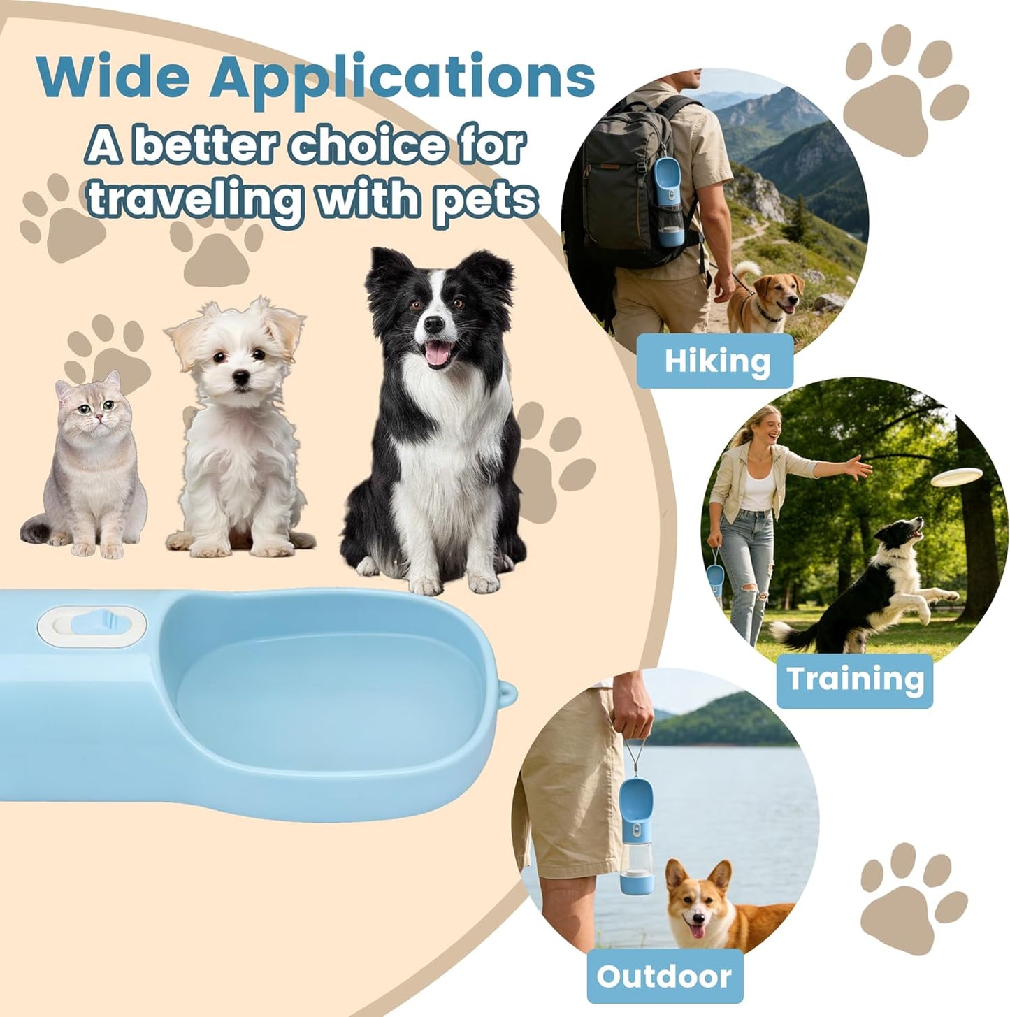 Portable Dog Water Bottle with Food Container Dishwasher Safe-Blue | 3 IN1 Drinking Bottle for Pet Puppy Outdoor Walking Hiking Travel | BPA Free Leak Proof Dog Water Dispenser with Bowl