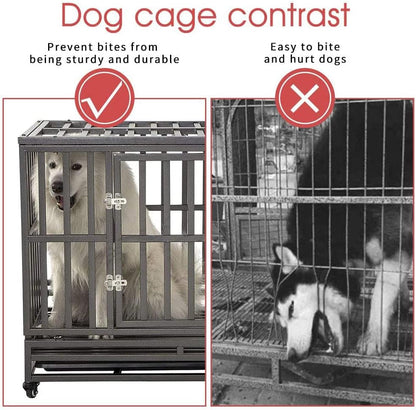 42" Heavy Duty Strong Metal Dog Cage Pet Kennel Crate Playpen Wheels,I Shape, Silver … …