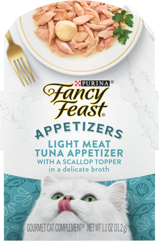 Purina  Appetizers, Tuna with Scallop Topper, 1.1 Oz, 10-Pack | Flavorful Lickable Grain-Free Wet Cat Food Topper, Made with High-Quality Protein in a Delicate Broth