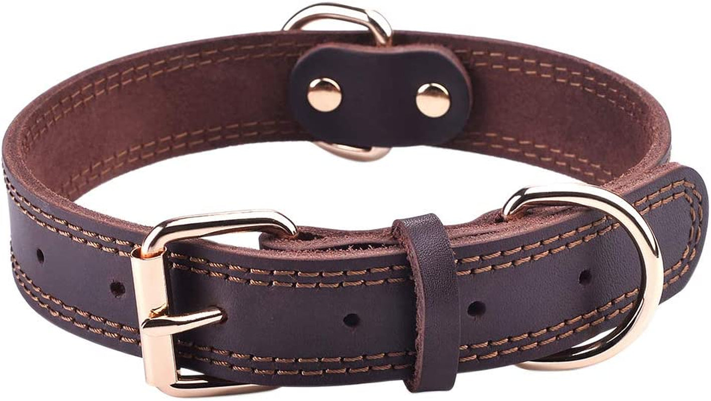 Leather Dog Collar Genuine Cute for Small Dogs(S:0.8" Wide 13.4-15.8" Neck) | All-Day Comfort for Daily Walks and Outdoor Trips, Sturdy Metal Buckle for Long-Term Use, D-Ring for Leash, Easy Clean