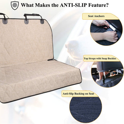 Dog Seat Covers, Dog Backseat Cover Pet Bench Protectors with Anti-Slip Backing, Back Seats Cover Rear Seat Covers Car Seat Cover for Dogs, Heather Khaki, 46" L * 52" W | Backseat Cover for Car Suv & Truck, Back Rear Backseat Bench Protector