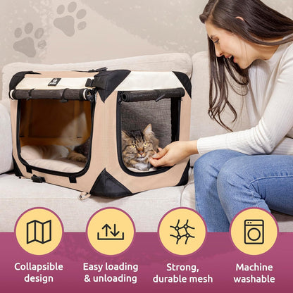 Cat & Dog Pet Carrier, Soft-Sided, Large 24"X16"X16", Fits Large Cat, 2 Cats, or Medium Dog Comfortably, Great for Travel & Vet Visits, Privacy Windows, Removable Bed, Locking Zippers, Foldable