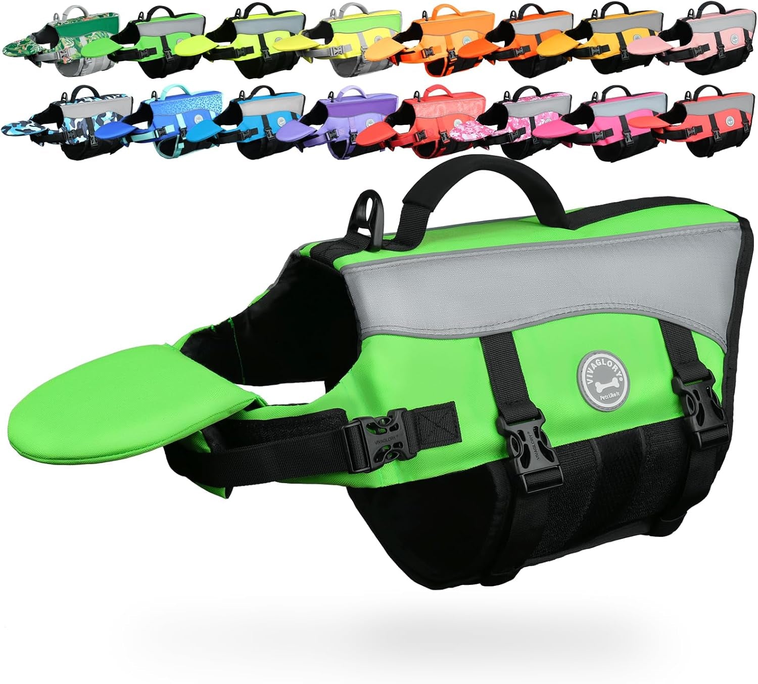Dog Life Vest Front Float Dog Swim Vest, S, Bright Green | Life Jacket with Chin Float & Handle for Swimming & Boating, High Visibility Adjustable for Doggy Cat Puppy
