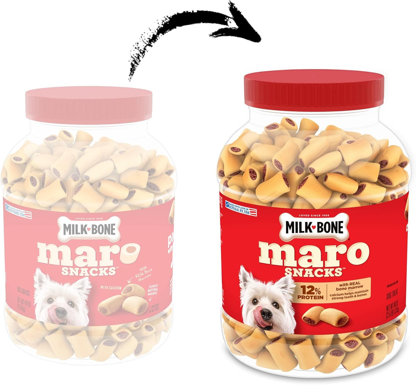 Marosnacks Small Dog Treats with Real Bone Marrow, 40 Oz. Canister | Dog Treats with 12% Protein
