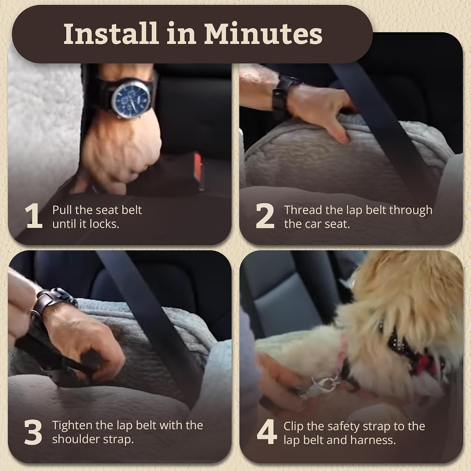 PET Products Lookout 1 Dog CAR SEAT, Birch Diamond, Small | Dog Booster Car Seat, Elevated View Helps Alleviate Travel Sickness & Fear, Removable Washable Cover, USA Family Company
