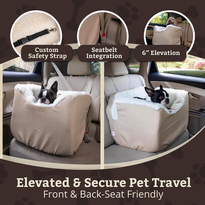 PET Products Lookout 1 Dog CAR SEAT, Birch Diamond, Small | Dog Booster Car Seat, Elevated View Helps Alleviate Travel Sickness & Fear, Removable Washable Cover, USA Family Company