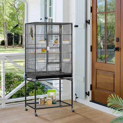 Yaheetech 54-Inch Wrought Iron Standing Large Parrot Parakeet Flight Bird Cage for Small Parrot Sun Parakeet Green Cheek Conure Lovebird Budgie Finch Canary Bird Cage with Stand