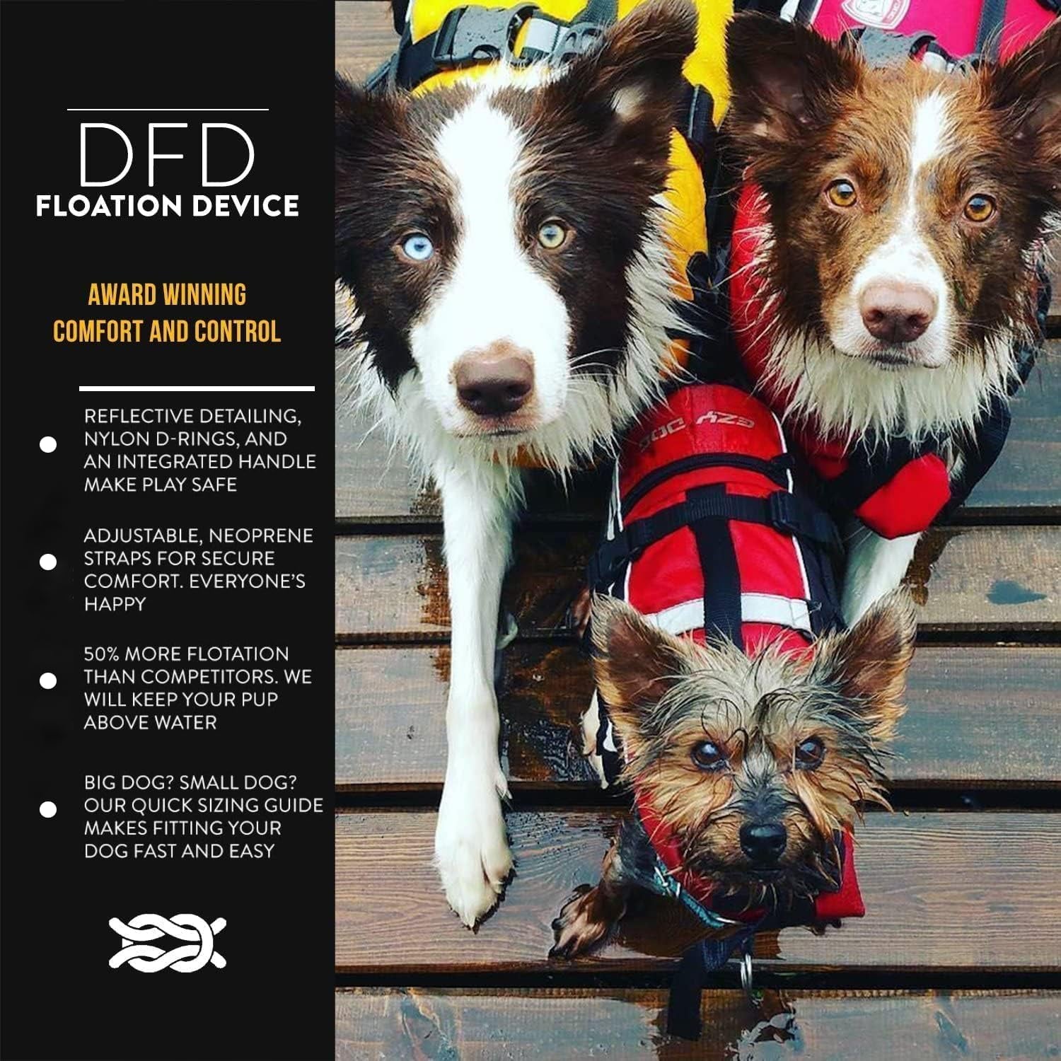 DFD Dog Life Jacket, Dog Life Vest for Swimming - Small, Red | Adjustable Dog Swim Vest, Padded Neoprene Straps, Grab Handle, 50% More Flotation Material, Reflective Trim, Stays Upright