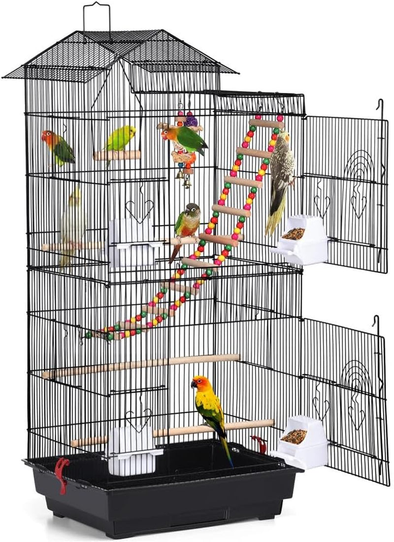 Yaheetech 39" Roof Top Flight Cage with Toys, Wrought Iron Bird Cage for Cockatiels, Conures, Lovebirds, Budgies & Small Birds