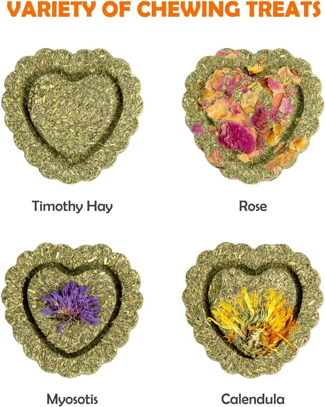 16Pcs Timothy Hay Treats - Natural Chews for Teeth - Handmade Rabbit, Chinchilla, Gerbil, Rat, Hamster Toys - Bunny & Guinea Pig