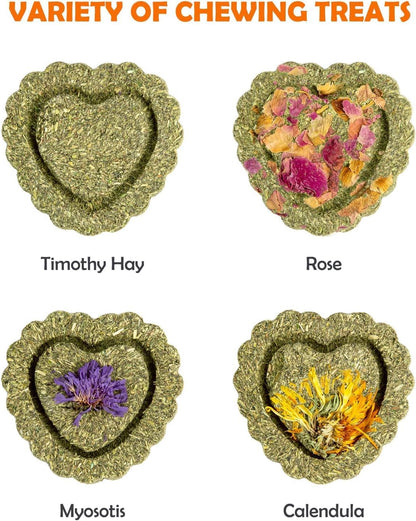 16Pcs Timothy Hay Treats - Natural Chews for Teeth - Handmade Rabbit, Chinchilla, Gerbil, Rat, Hamster Toys - Bunny & Guinea Pig